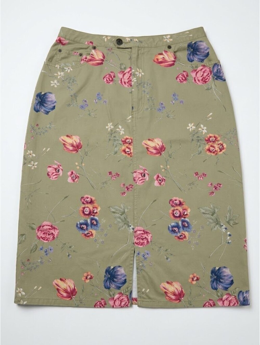 Liz Claiborne Lizwear Floral Button Front Cotton Skirt Women’s 12 Cottagecore